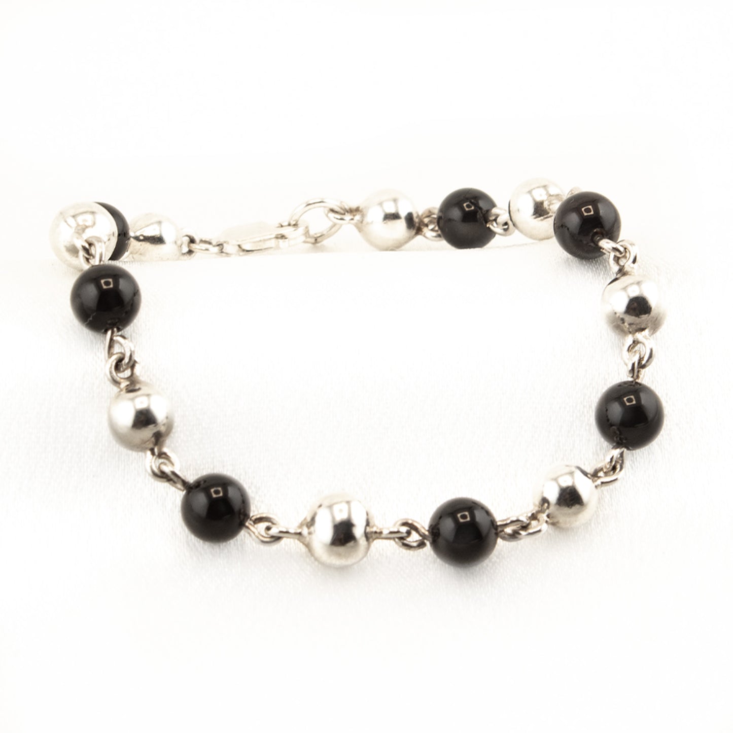 Silver Bracelet With Onyx Spheres