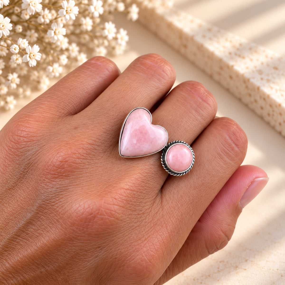 Natural Rose Quartz Ring in 950 Silver