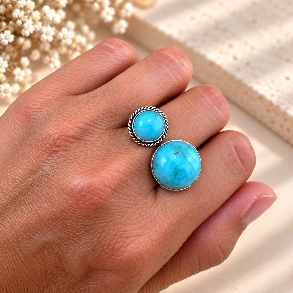 Natural Amazonite Ring in 950 Silver