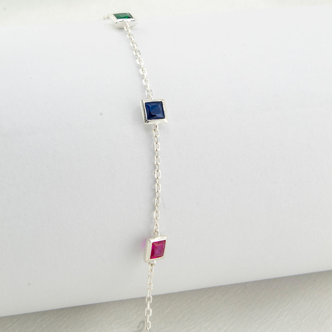 Sterling Silver 925 Bracelet with Square Crystal Settings