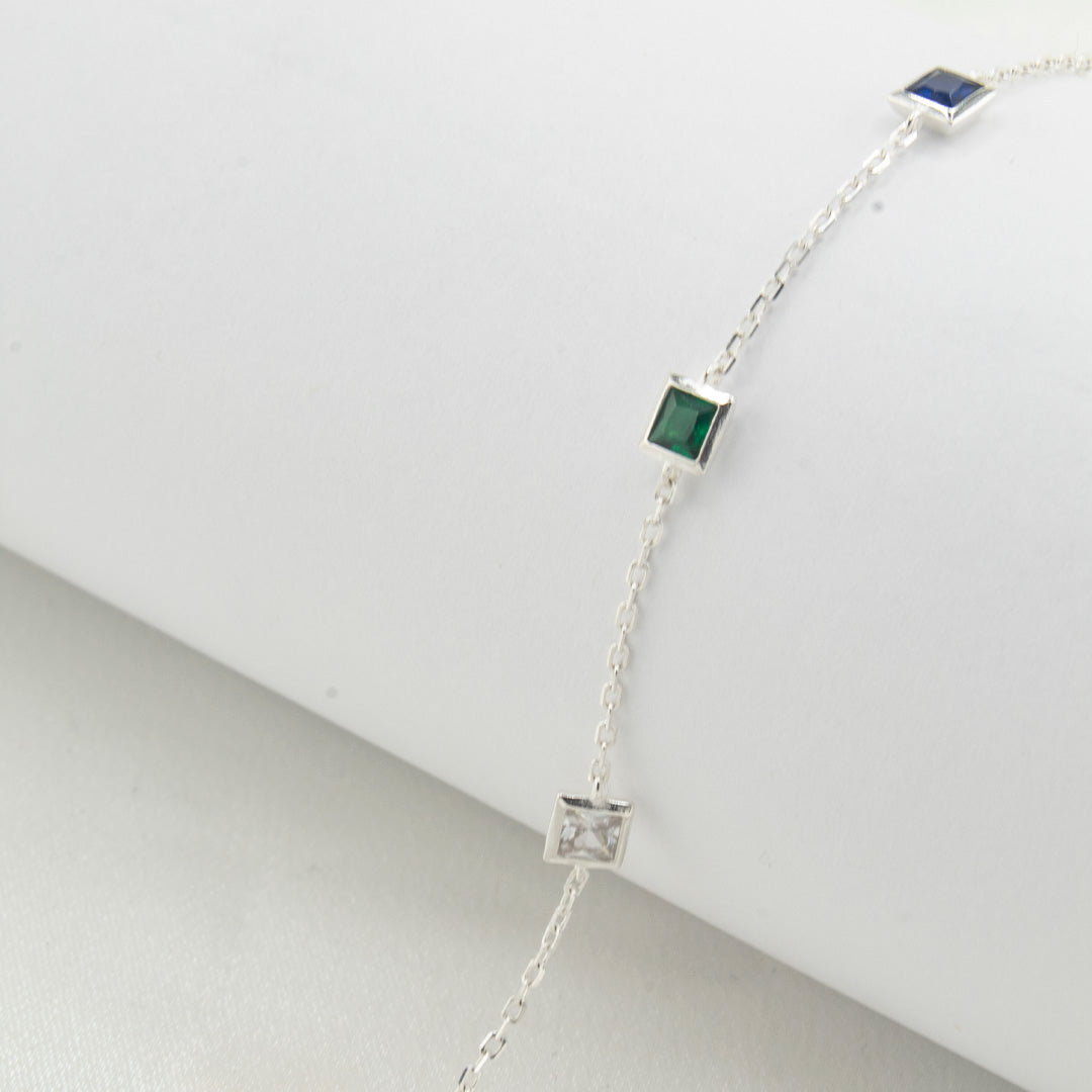 Sterling Silver 925 Bracelet with Square Crystal Settings