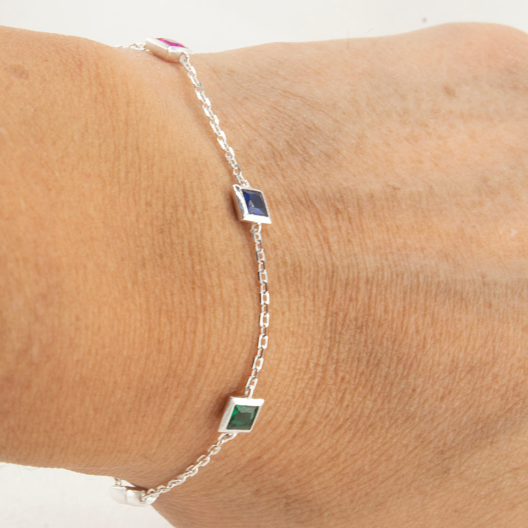 Sterling Silver 925 Bracelet with Square Crystal Settings