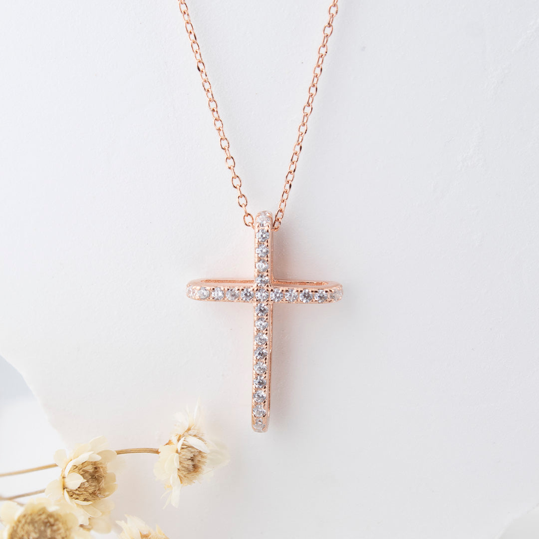 925 Sterling Silver Cross Plated in Rose Gold