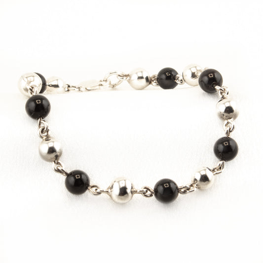 Silver Bracelet With Onyx Spheres