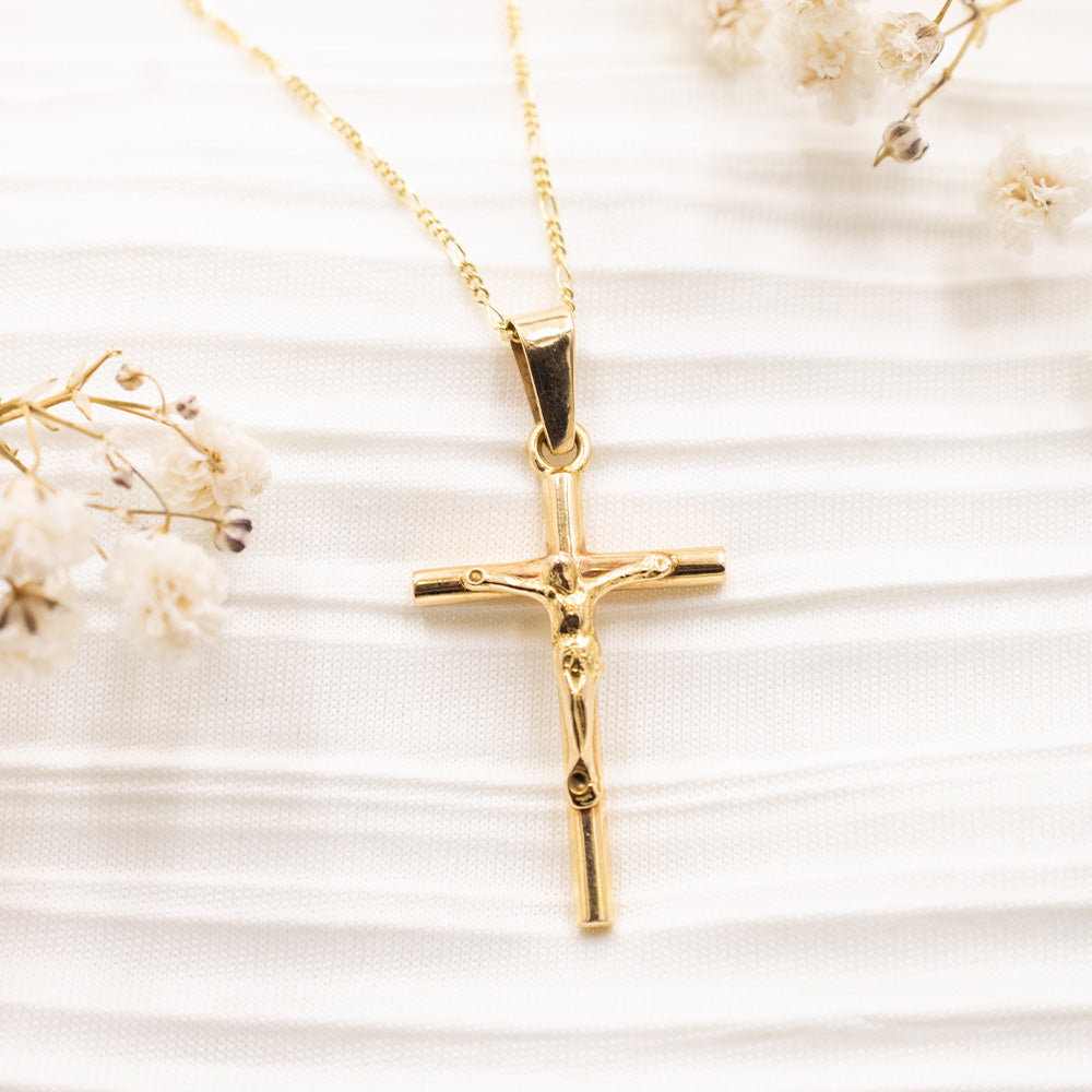18K Gold Cross Pendant with Christ