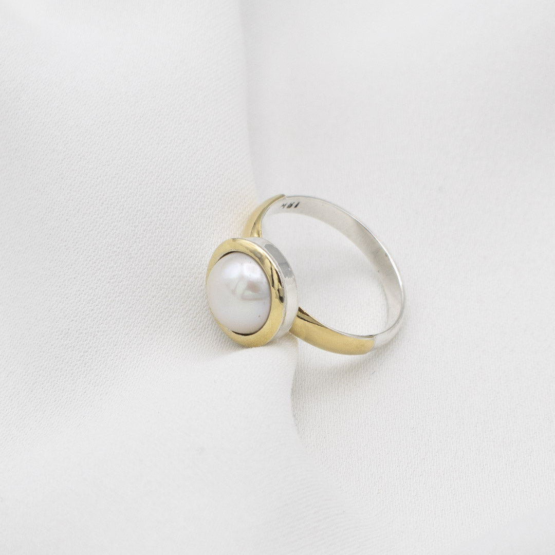 Silver, gold, and Cultured Pearl Ring