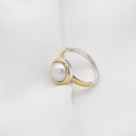Silver, gold, and Cultured Pearl Ring