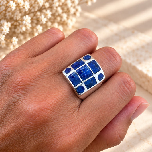 Natural Sodalite Geometric Ring