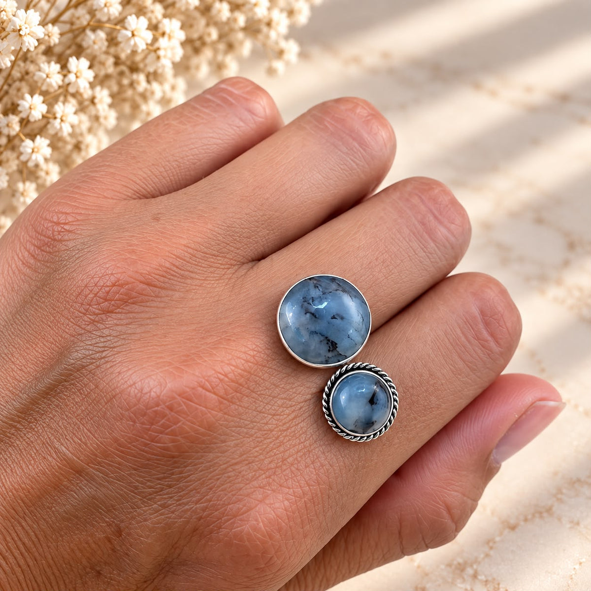 Natural Andean Opal Ring in 950 Silver