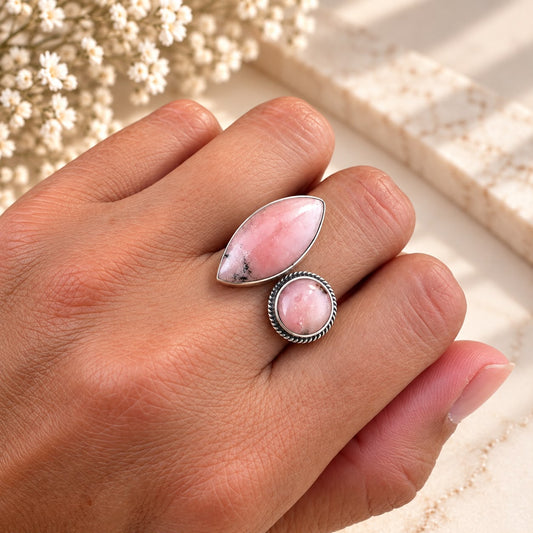 Natural Rhodonite Ring in 950 Silver